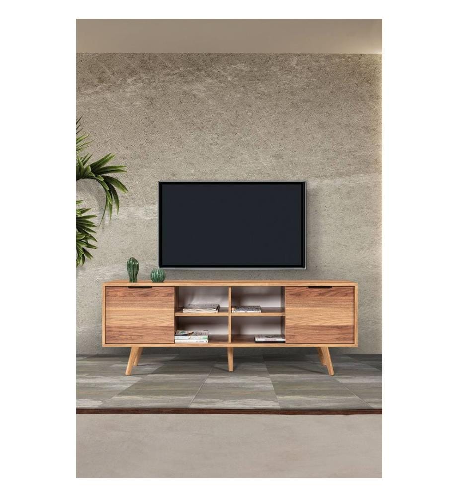 Meuble TV, panneau de particules 100 % mélaminé, noyer