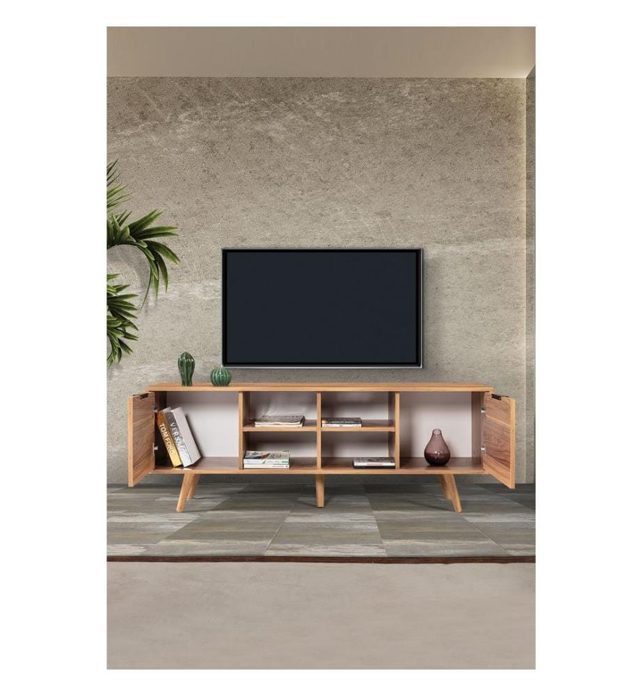 Meuble TV, panneau de particules 100 % mélaminé, noyer