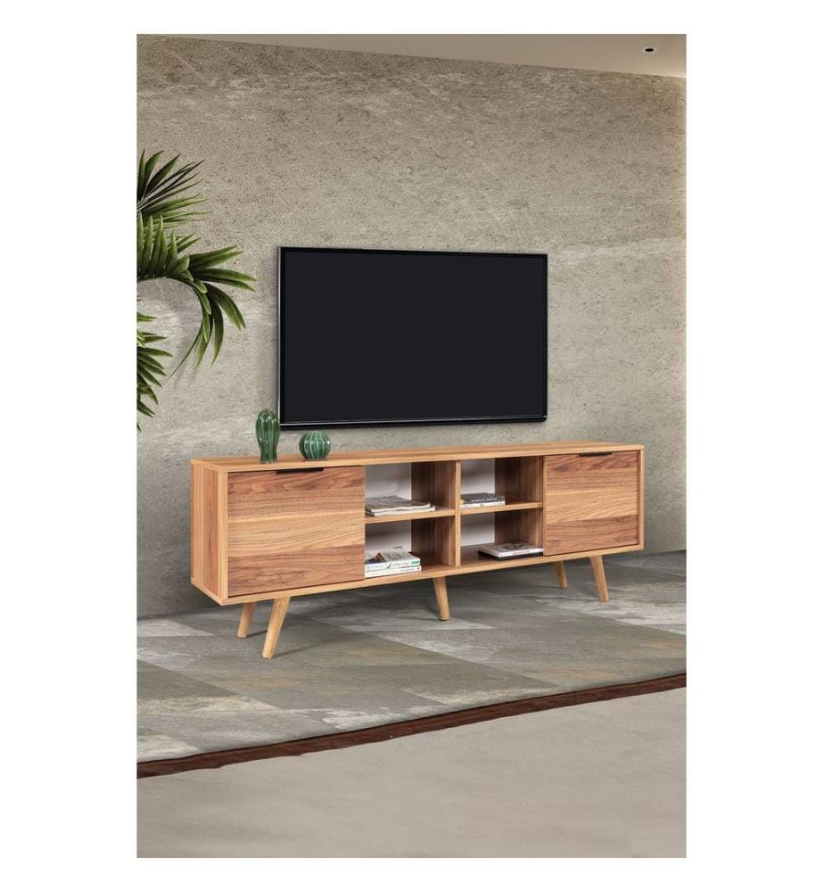 Meuble TV, panneau de particules 100 % mélaminé, noyer