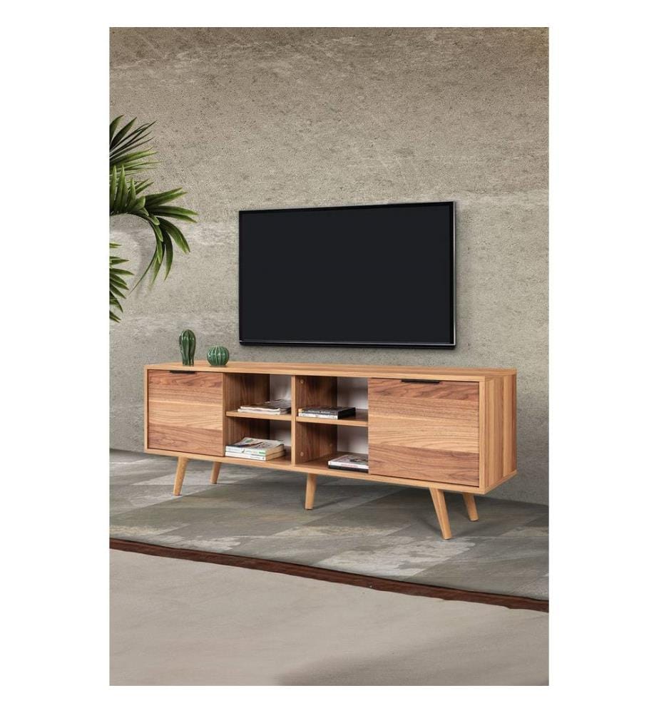 Meuble TV, panneau de particules 100 % mélaminé, noyer