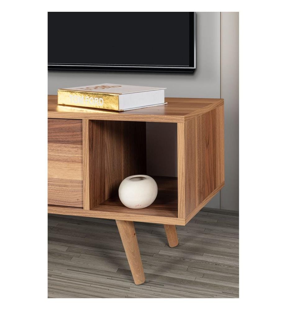Meuble TV, panneau de particules 100 % mélaminé, noyer