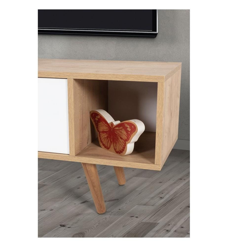 Meuble TV, panneaux de particules 100 % mélaminés, chêne saphir, blanc