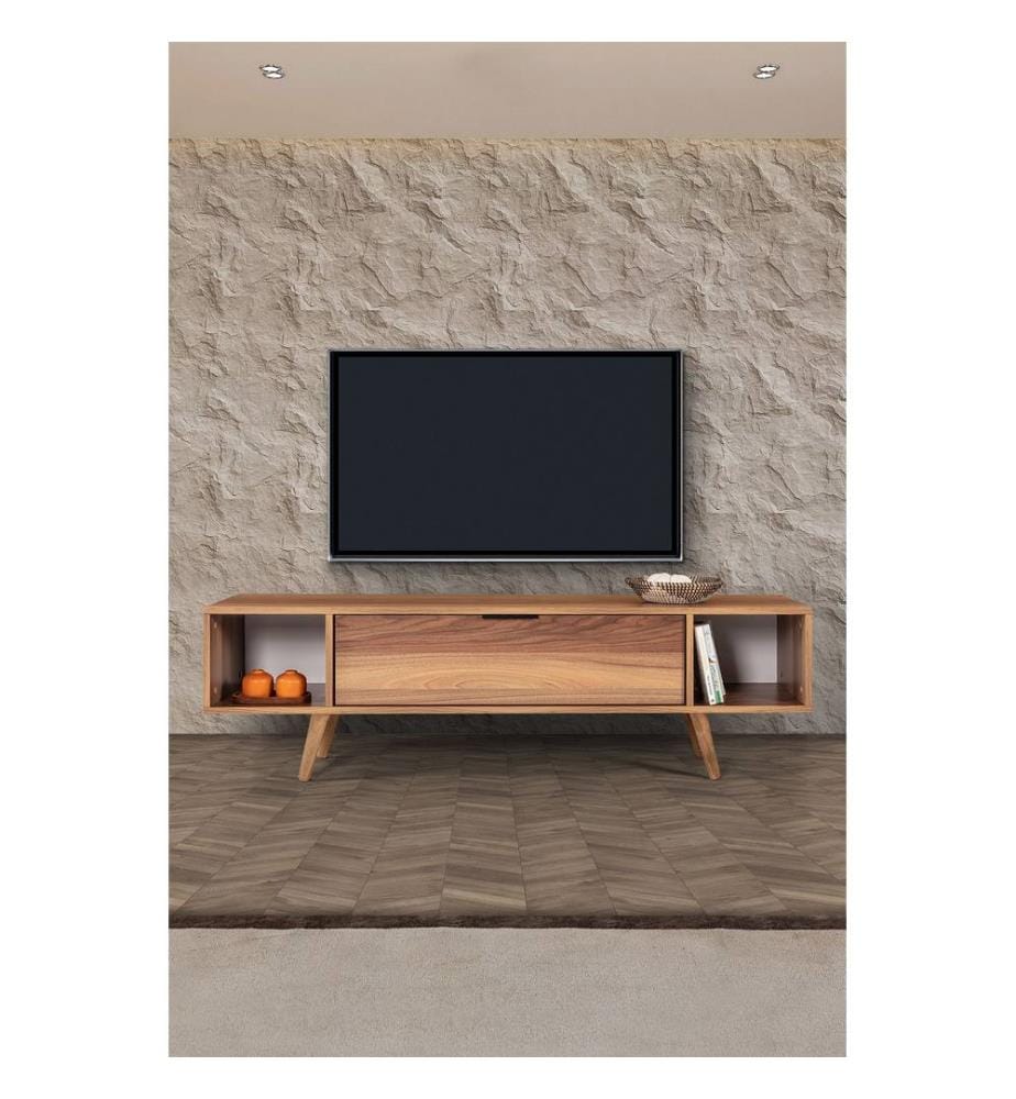 Meuble TV, panneau de particules 100 % mélaminé, noyer