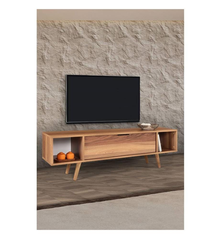 Meuble TV, panneau de particules 100 % mélaminé, noyer
