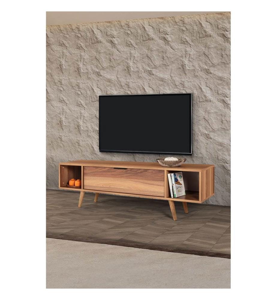 Meuble TV, panneau de particules 100 % mélaminé, noyer