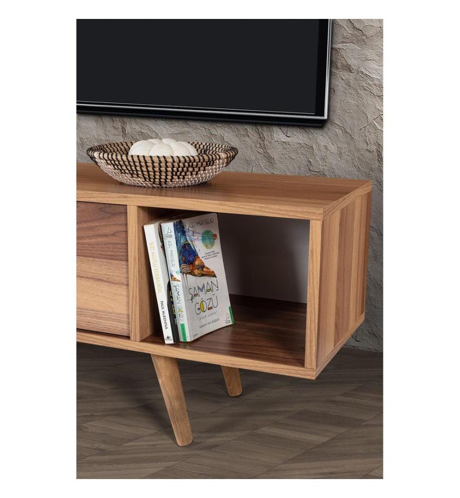 Meuble TV, panneau de particules 100 % mélaminé, noyer