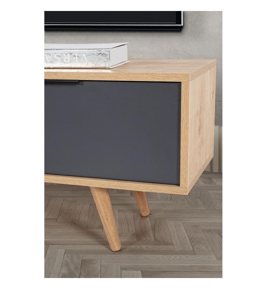 Meuble TV, panneaux de particules 100 % mélaminés, chêne saphir, anthracite