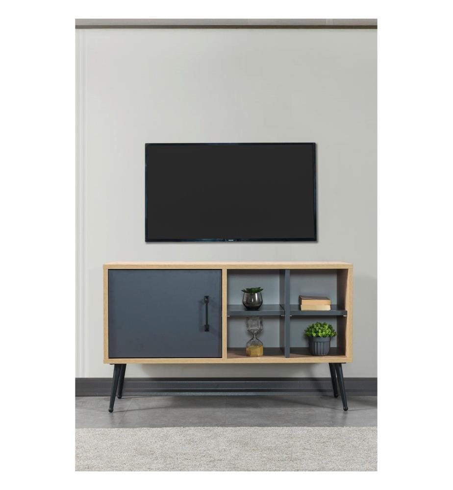 Meuble TV, panneaux de particules 100 % mélaminés, chêne saphir, anthracite