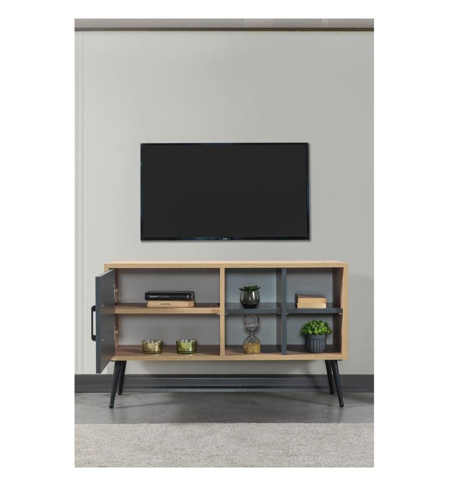 Meuble TV, panneaux de particules 100 % mélaminés, chêne saphir, anthracite