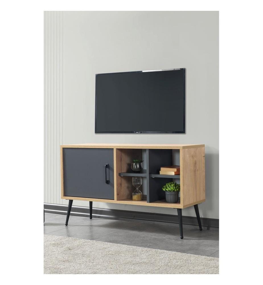 Meuble TV, panneaux de particules 100 % mélaminés, chêne saphir, anthracite