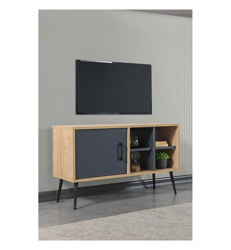 Meuble TV, panneaux de particules 100 % mélaminés, chêne saphir, anthracite