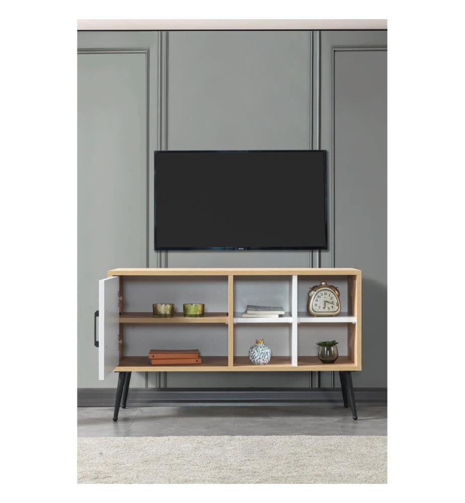 Meuble TV, panneaux de particules 100 % mélaminés, chêne saphir, anthracite