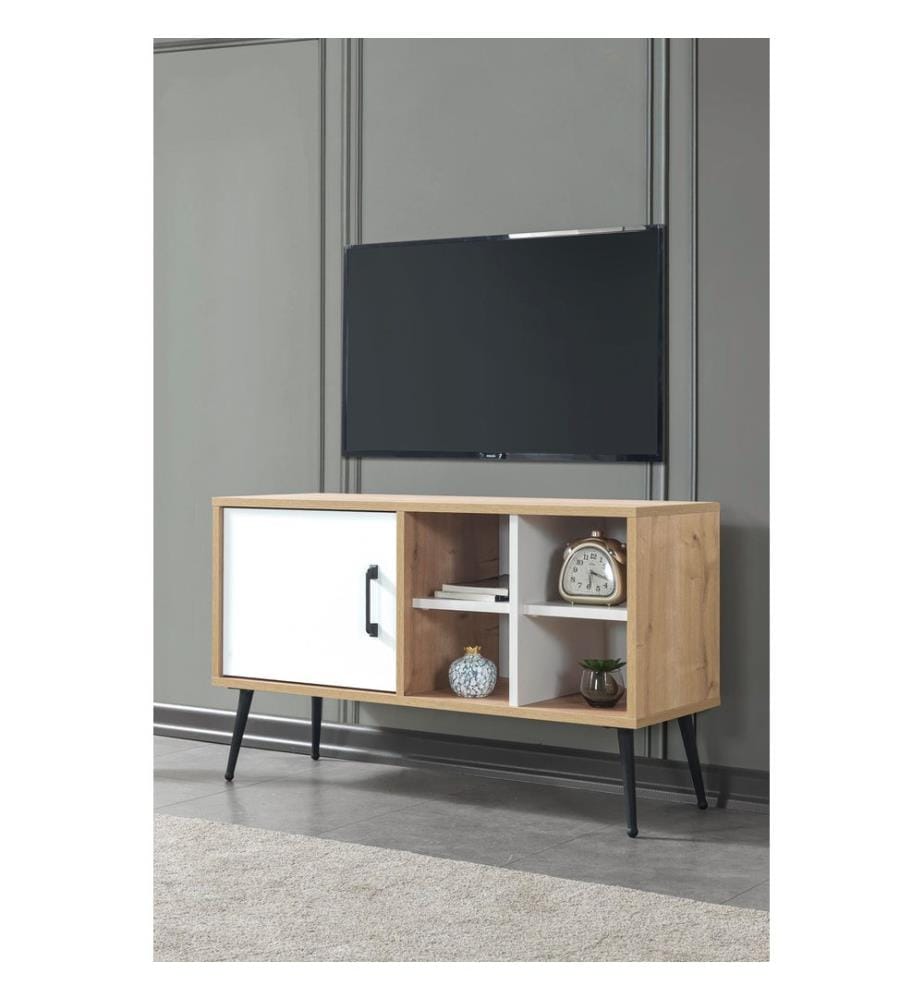 Meuble TV, panneaux de particules 100 % mélaminés, chêne saphir, anthracite