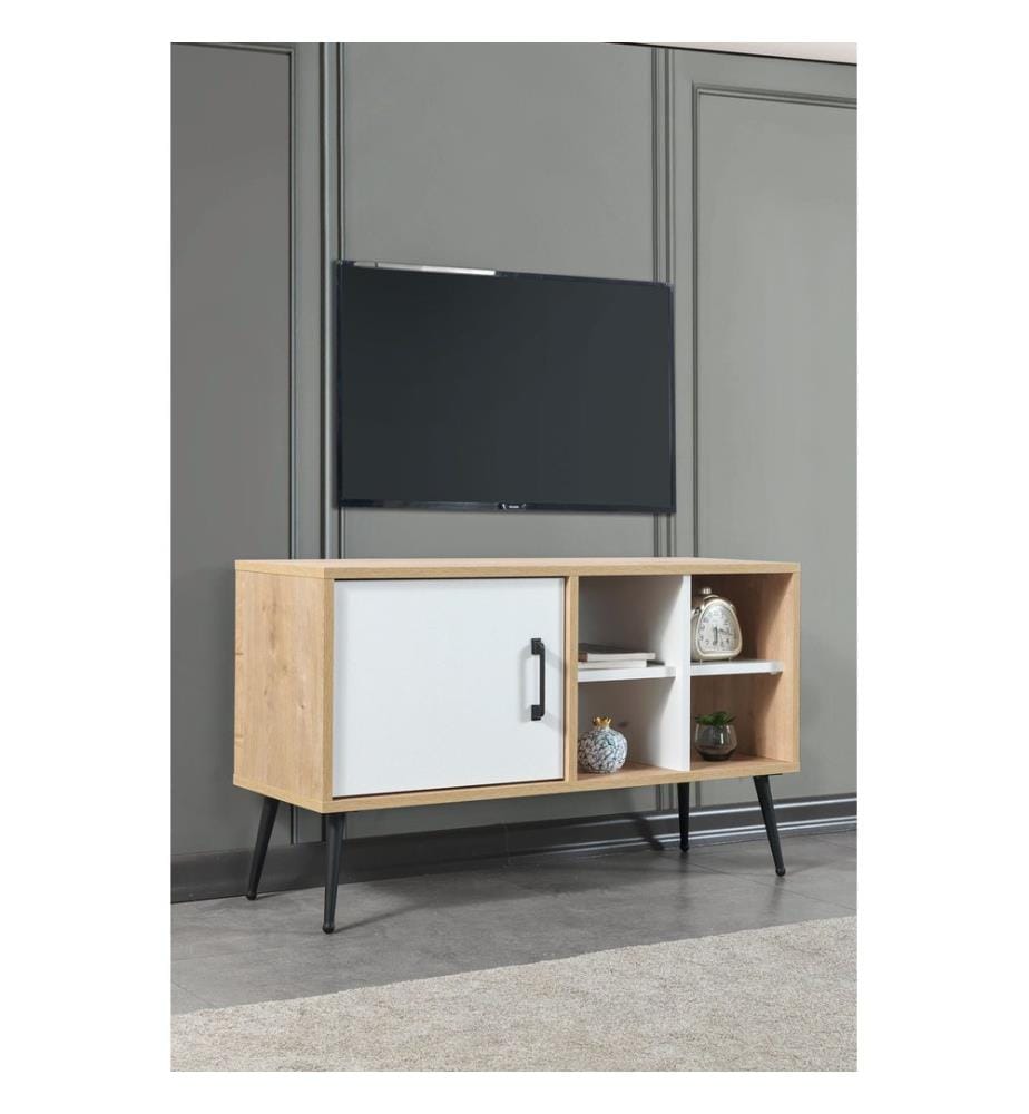 Meuble TV, panneaux de particules 100 % mélaminés, chêne saphir, anthracite