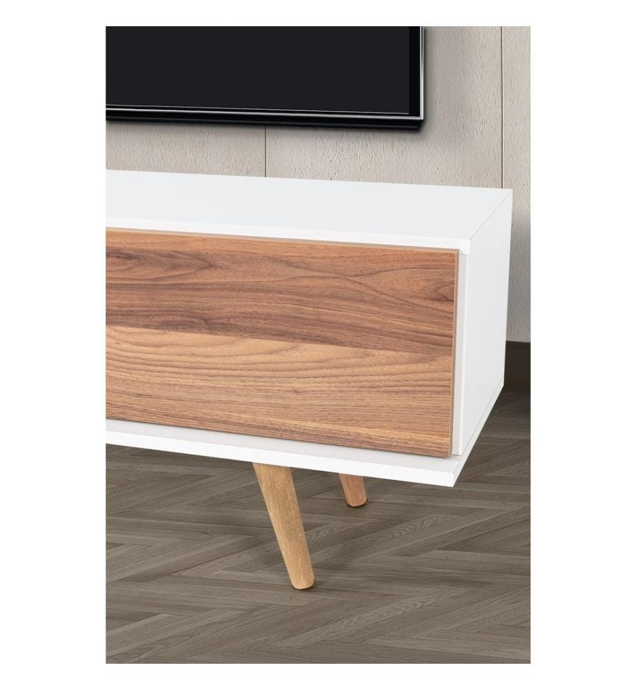 Meuble TV, panneaux de particules 100 % mélaminés, blanc, noyer