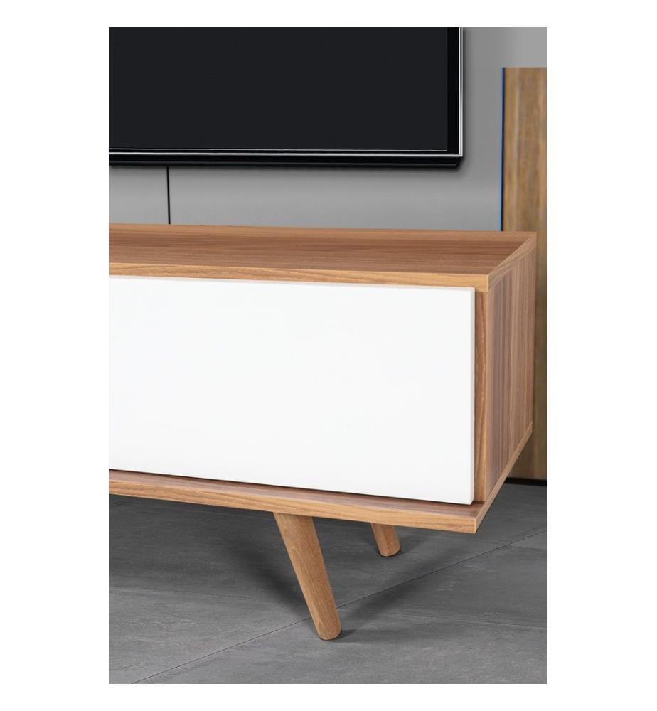Meuble TV, panneaux de particules 100 % mélaminés, noyer, blanc