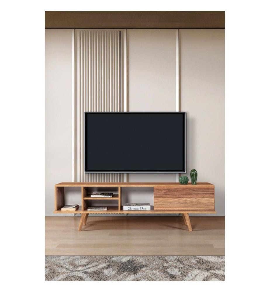 Meuble TV, panneau de particules 100 % mélaminé, noyer