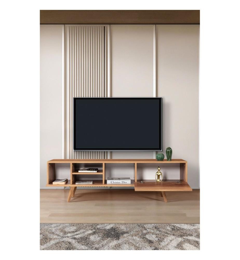 Meuble TV, panneau de particules 100 % mélaminé, noyer
