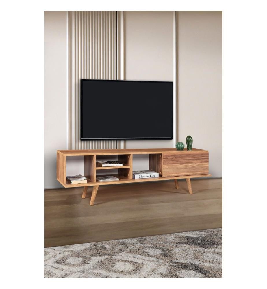 Meuble TV, panneau de particules 100 % mélaminé, noyer