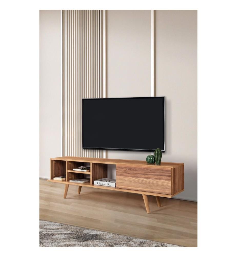 Meuble TV, panneau de particules 100 % mélaminé, noyer