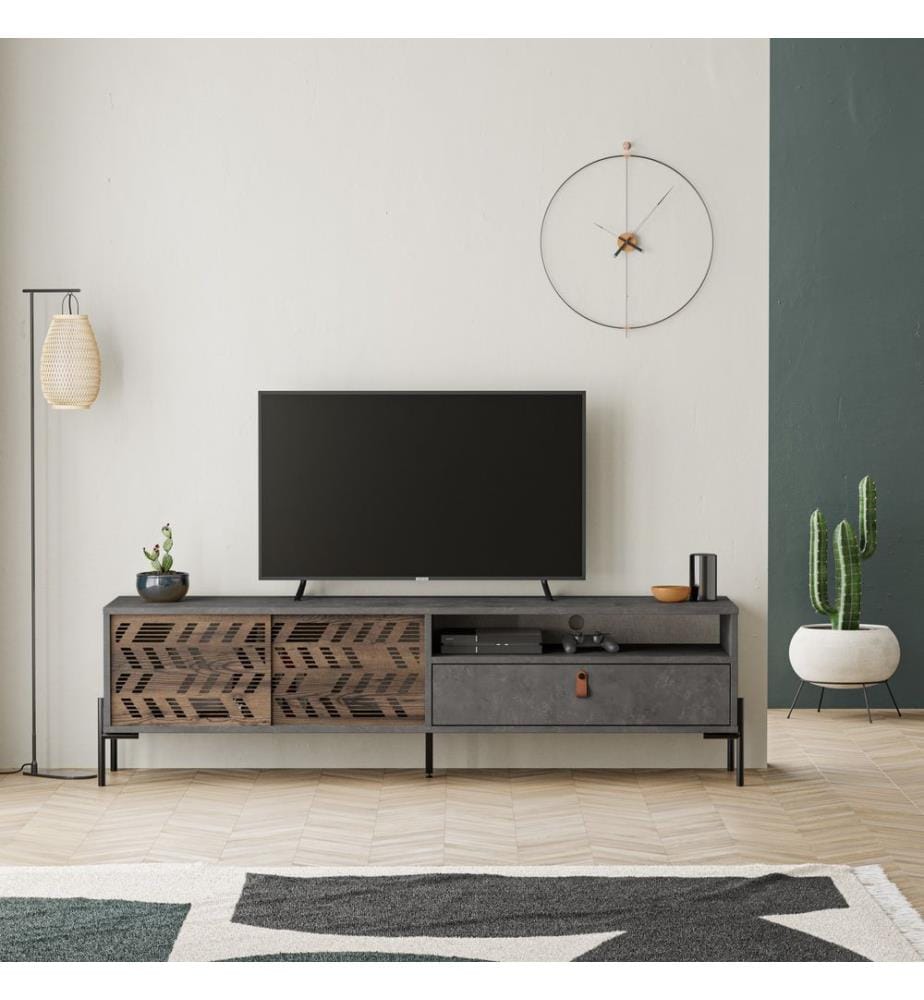 Meuble TV, panneau de particules 100 % mélaminé, gris