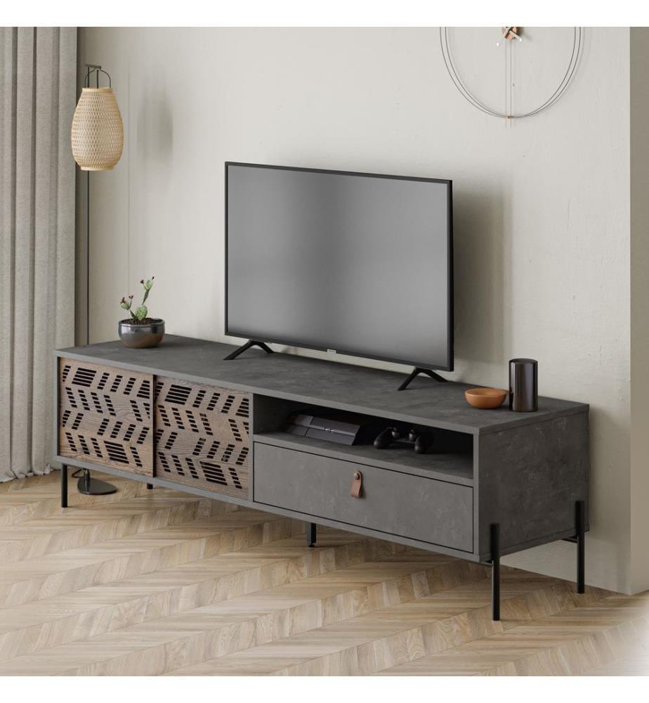 Meuble TV, panneau de particules 100 % mélaminé, gris