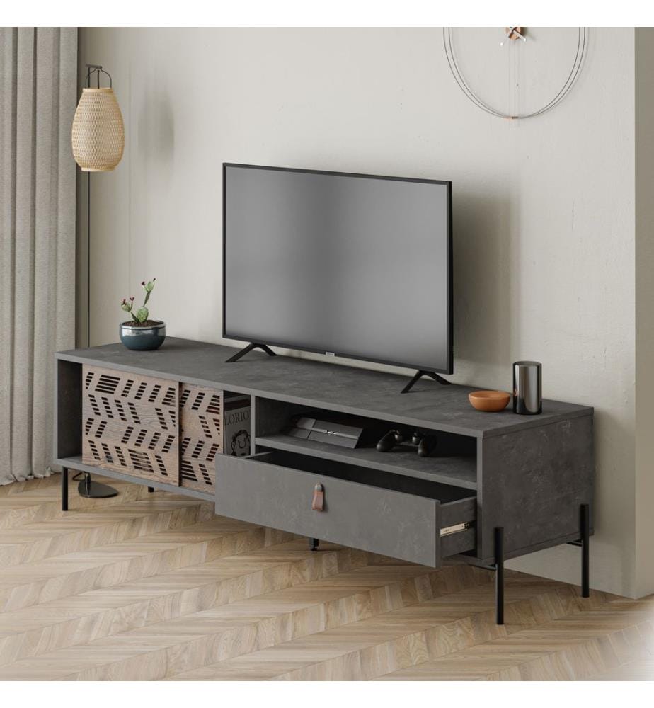 Meuble TV, panneau de particules 100 % mélaminé, gris