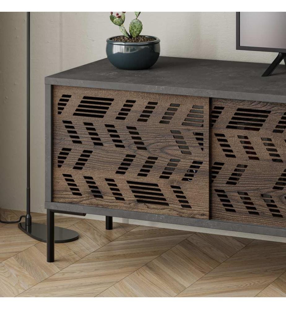 Meuble TV, panneau de particules 100 % mélaminé, gris