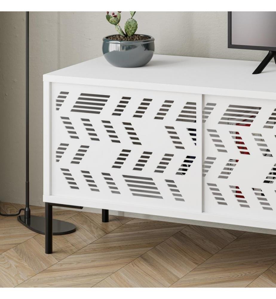 Meuble TV, panneau de particules 100 % mélaminé, blanc