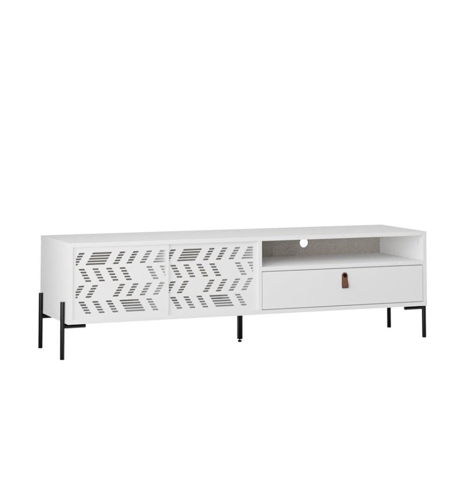 Meuble TV, panneau de particules 100 % mélaminé, blanc