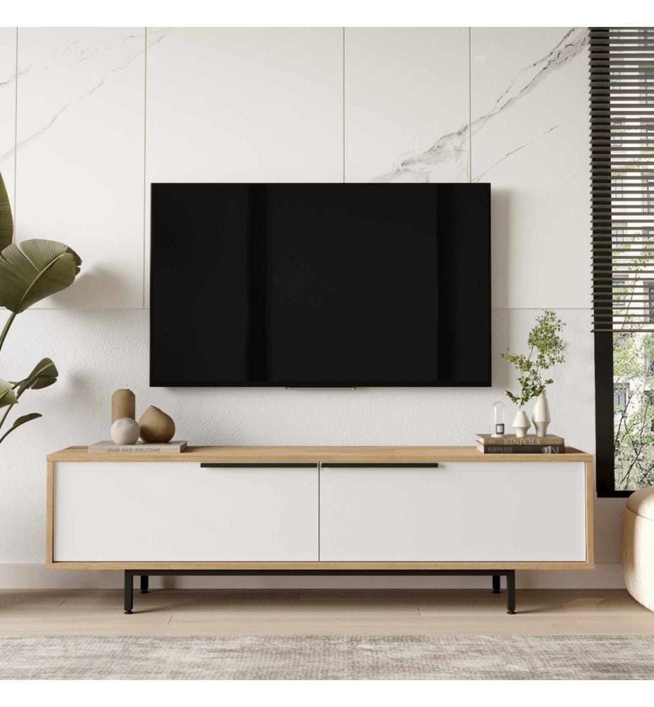 TV-Ständer, 100 % melaminbeschichtete Spanplatte, Natur, Weiss