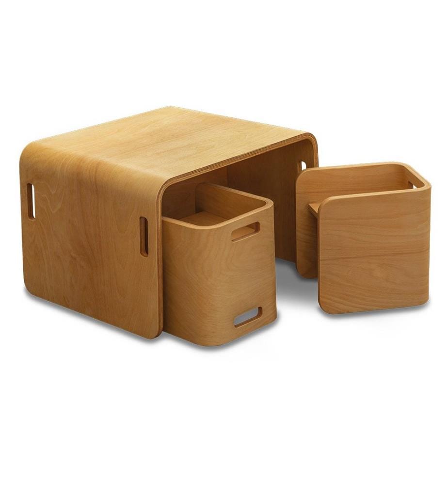 Ensemble table et chaises, 3 pièces, naturel, hêtre multiplis