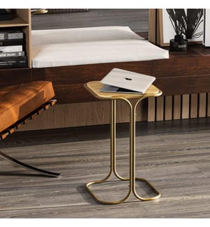 Tavolino, Oro, Naturale, Legno, Struttura in metallo
