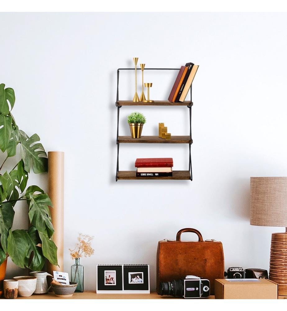 Wall Shelf, BlackWalnut, Spruce Wood, Metal Frame