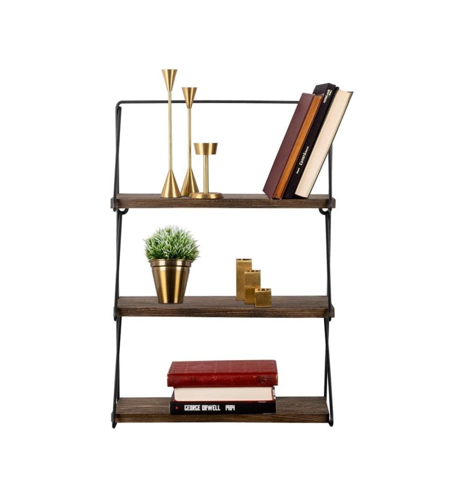 Wall Shelf, BlackWalnut, Spruce Wood, Metal Frame