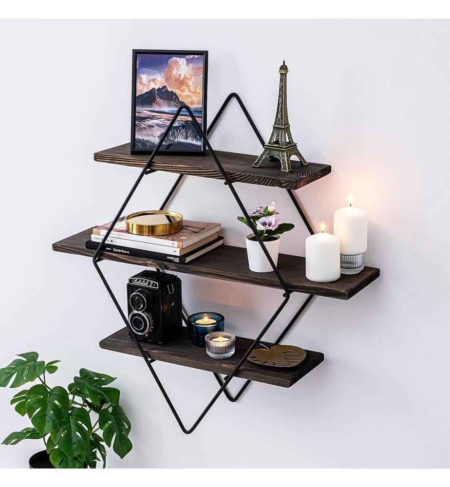 Wall Shelf, BlackWalnut, Spruce Wood, Metal Frame