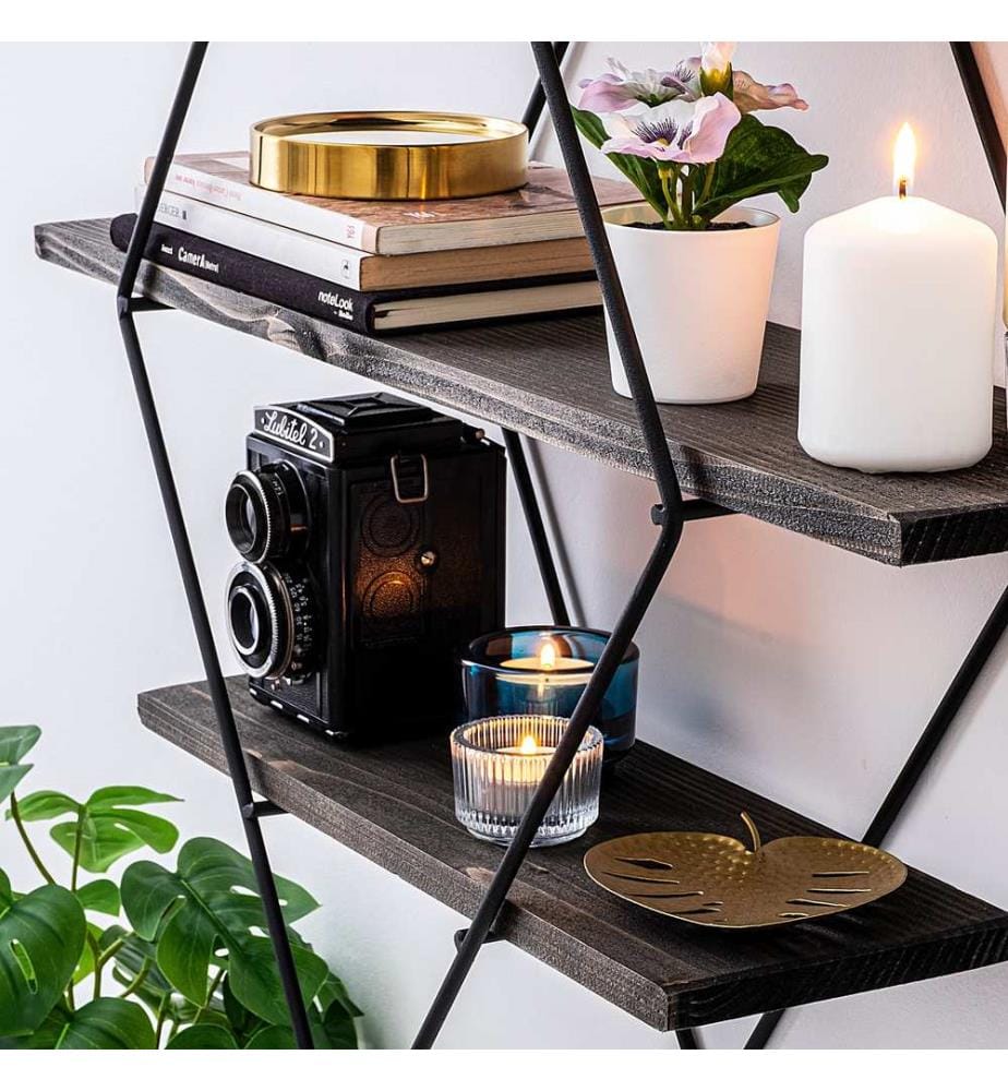 Wall Shelf, BlackWalnut, Spruce Wood, Metal Frame