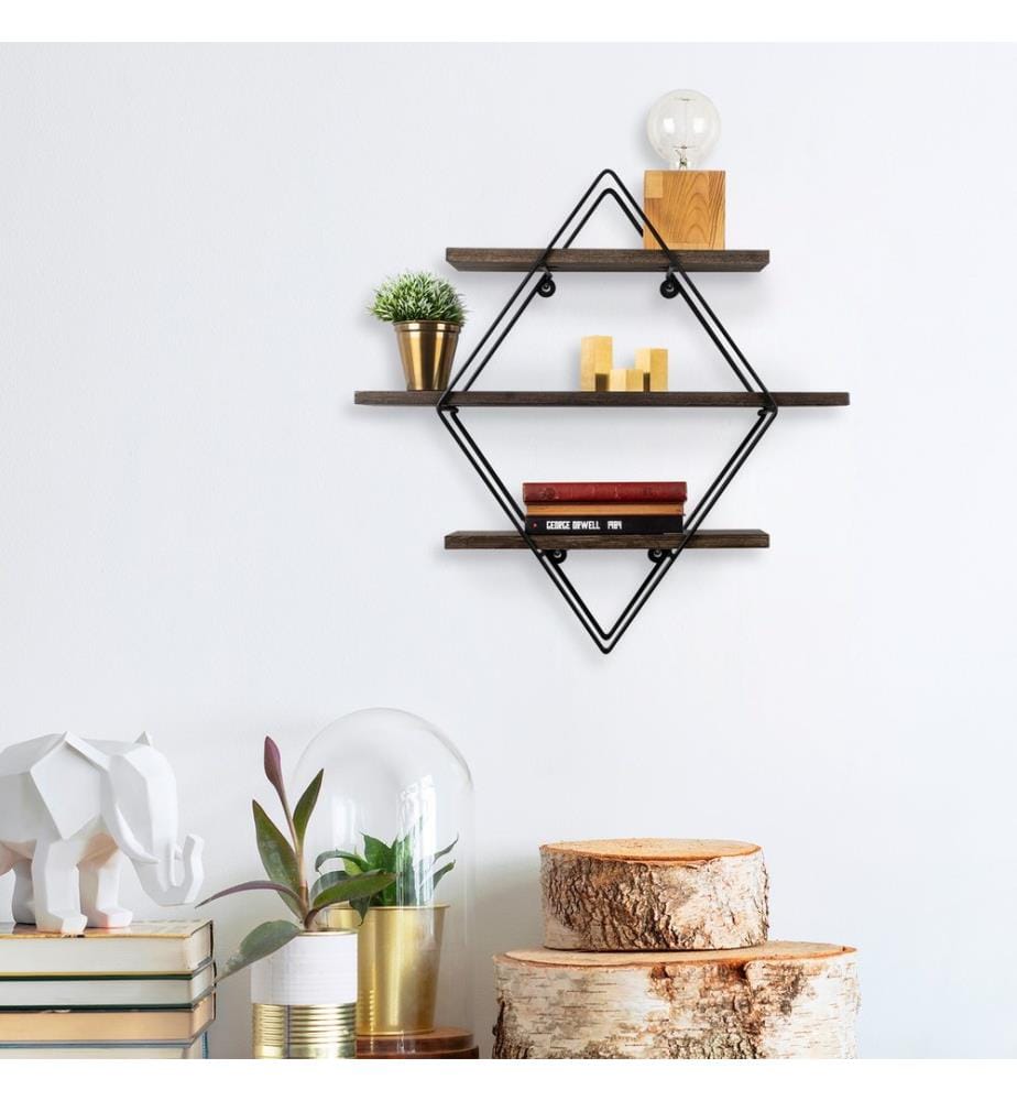 Wall Shelf, BlackWalnut, Spruce Wood, Metal Frame