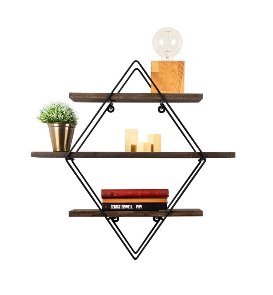 Wall Shelf, BlackWalnut, Spruce Wood, Metal Frame