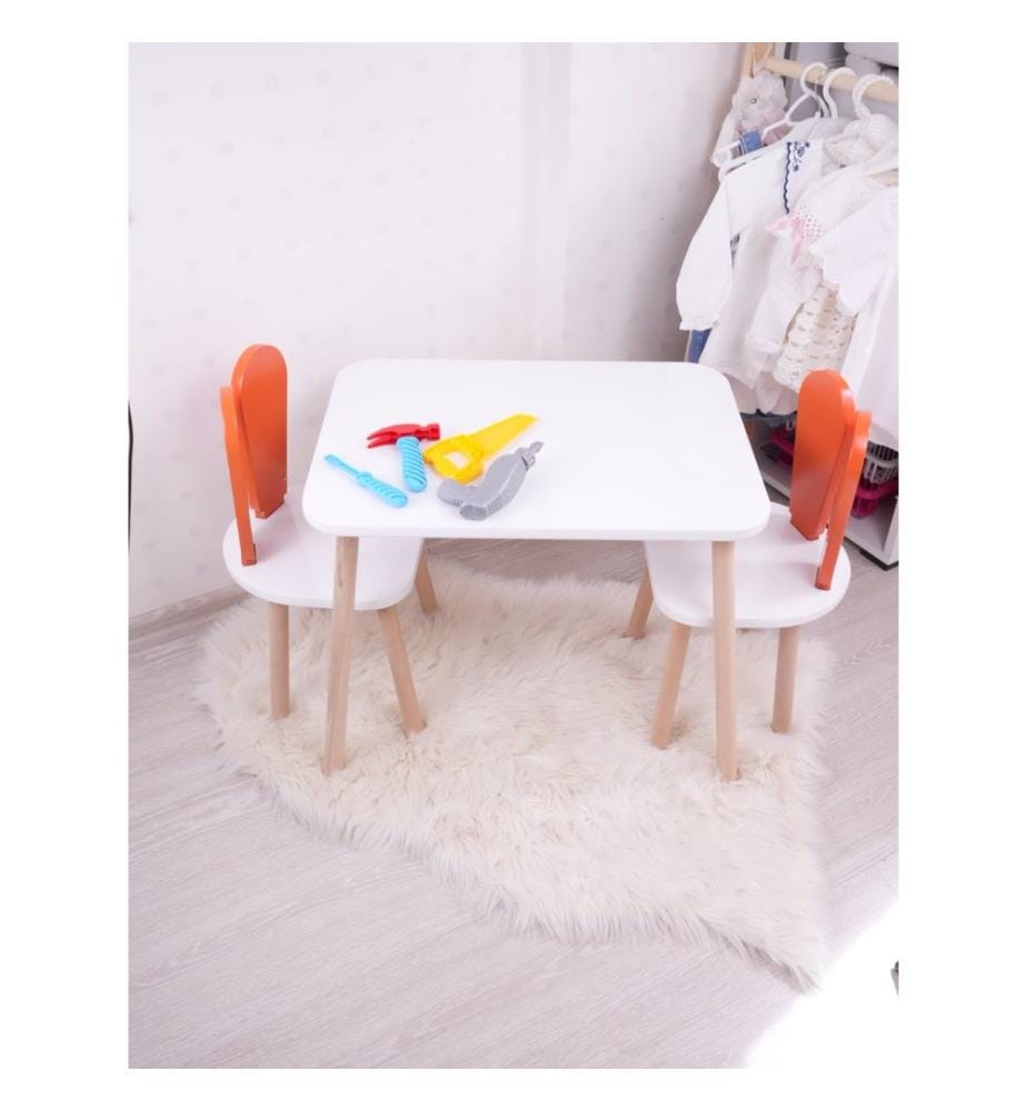 Ensemble de table pour enfants, orange, blanc, 100 % MDF, pieds en bois de hêtre