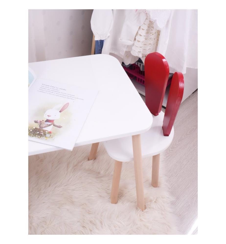 Kindertisch-Set, rot, weiss, 100 % MDF, Beine aus Buchenholz