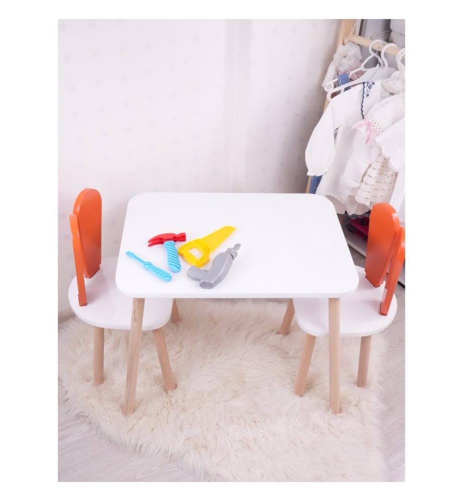 Ensemble de table pour enfants, orange, blanc, 100 % MDF, pieds en bois de hêtre