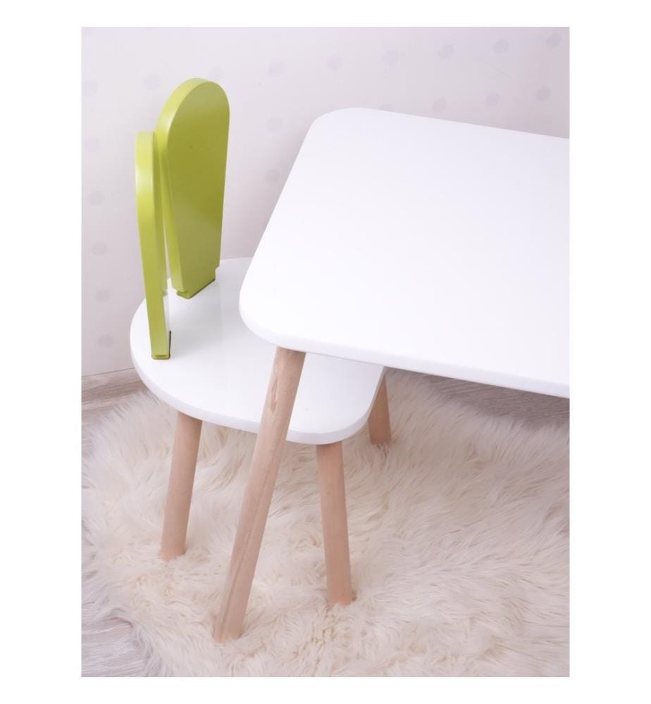Ensemble de table pour enfants, vert pistache, blanc, 100 % MDF, pieds en bois de hêtre
