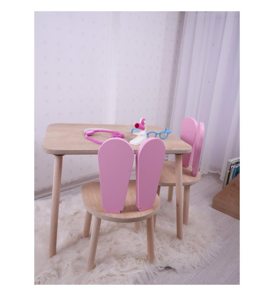 Kindertischset, rosa, braun, 100 % MDF, Beine aus Buchenholz