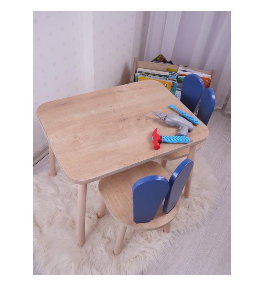 Kindertischset, blau, braun, 100 % MDF, Beine aus Buchenholz