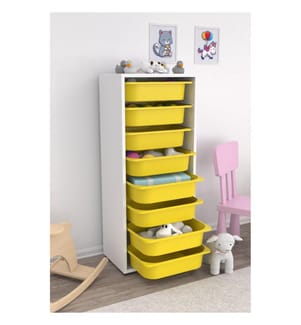 Armoire multifonction, blanche, jaune, PANNEAU DE PARTICULES 100 % MÉLAMINÉ, pieds en plastique