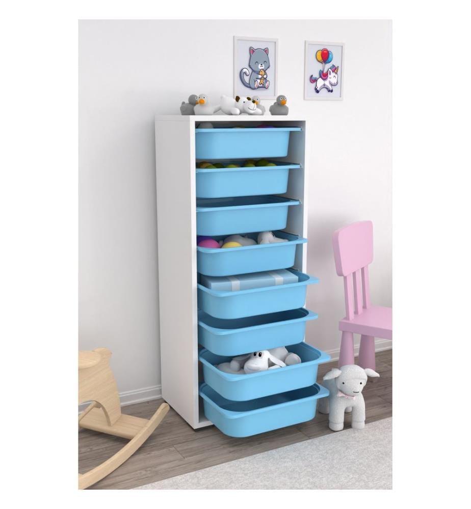 Mobile multiuso, bianco, blu, 100% PANTRICIO RIVESTITO IN MELAMMINA, gambe in plastica