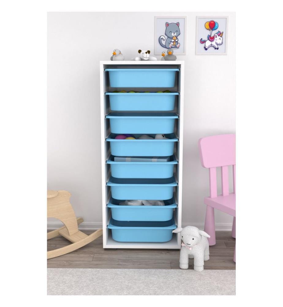 Mobile multiuso, bianco, blu, 100% PANTRICIO RIVESTITO IN MELAMMINA, gambe in plastica
