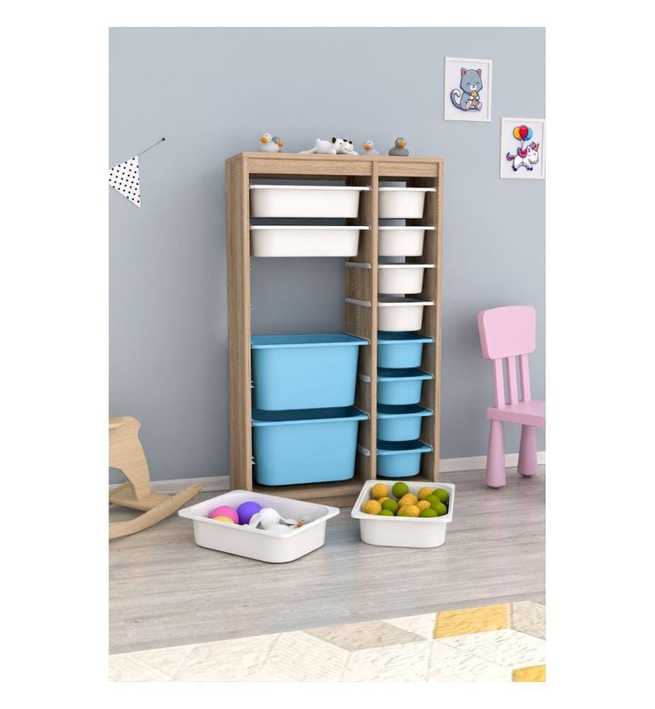 Armoire multifonction, Sonomo blanc, bleu, panneau de particules 100 % mélaminé