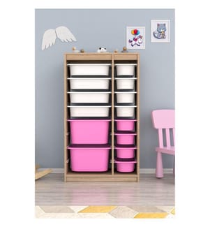 Armoire multifonction, Sonomo blanc, rose, panneau de particules 100 % mélaminé